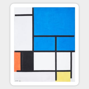 Composition with Large Blue Plane, Red, Black, Yellow, and Gray Sticker